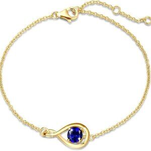 Love Bracelet 925 Sterling Silver Infinity Birthstone Bracelet- Gold Sapphire